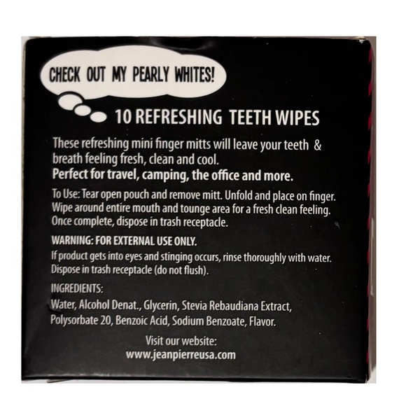 NEW IN BOX - JEAN PIERRE TEETH WIPES - 10PCS - GREAT FOR WINE STAINED TEETH - Picture 3 of 3